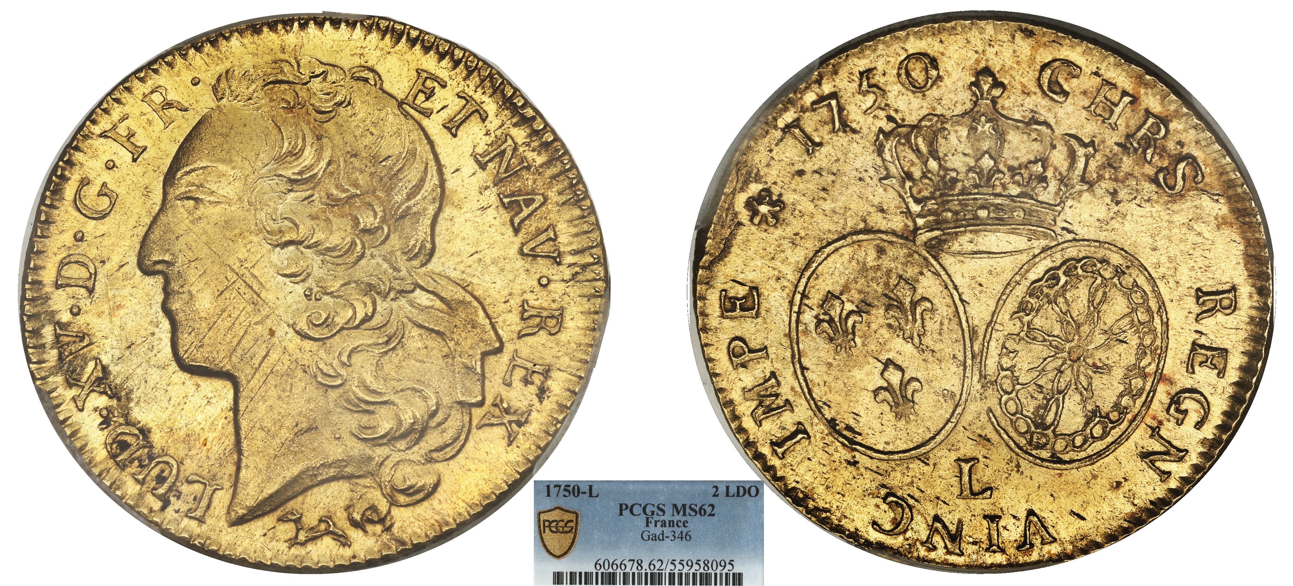 FRANCE - LOUIS XV - DOUBLE LOUIS AU BANDEAU 1750 BAYONNE - PCGS MS62
