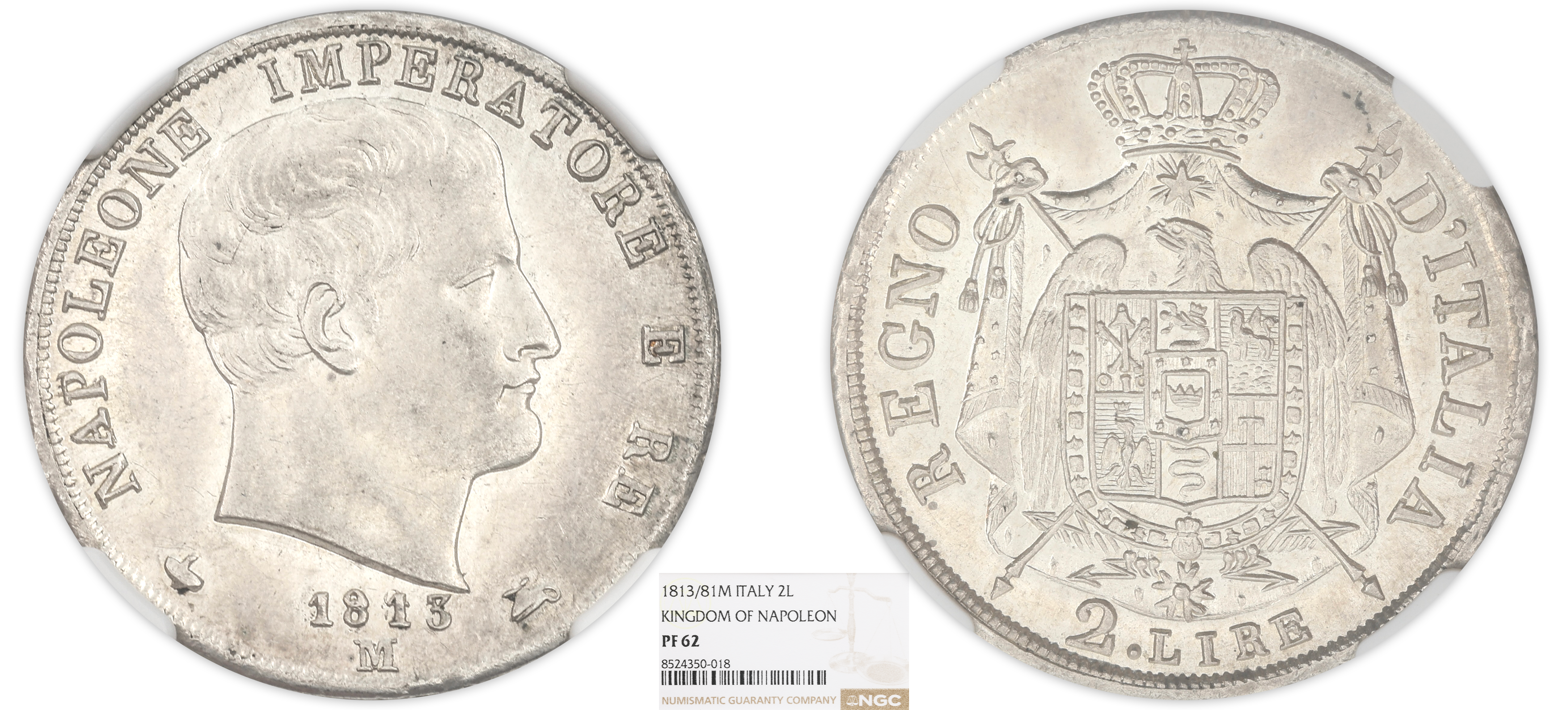ROYAUME D'ITALIE - NAPOLÉON Ier - 2 LIRE 1813 MILAN - NGC PF62