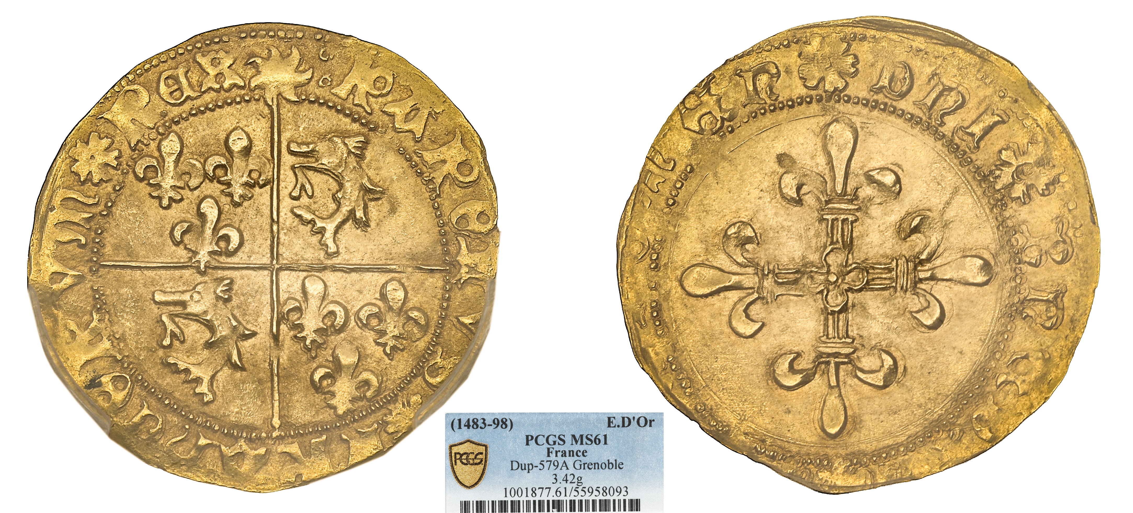 FRANCE - CHARLES VIII - ÉCU D'OR DU DAUPHINÉ - GRENOBLE - PCGS MS61 - TOP POP
