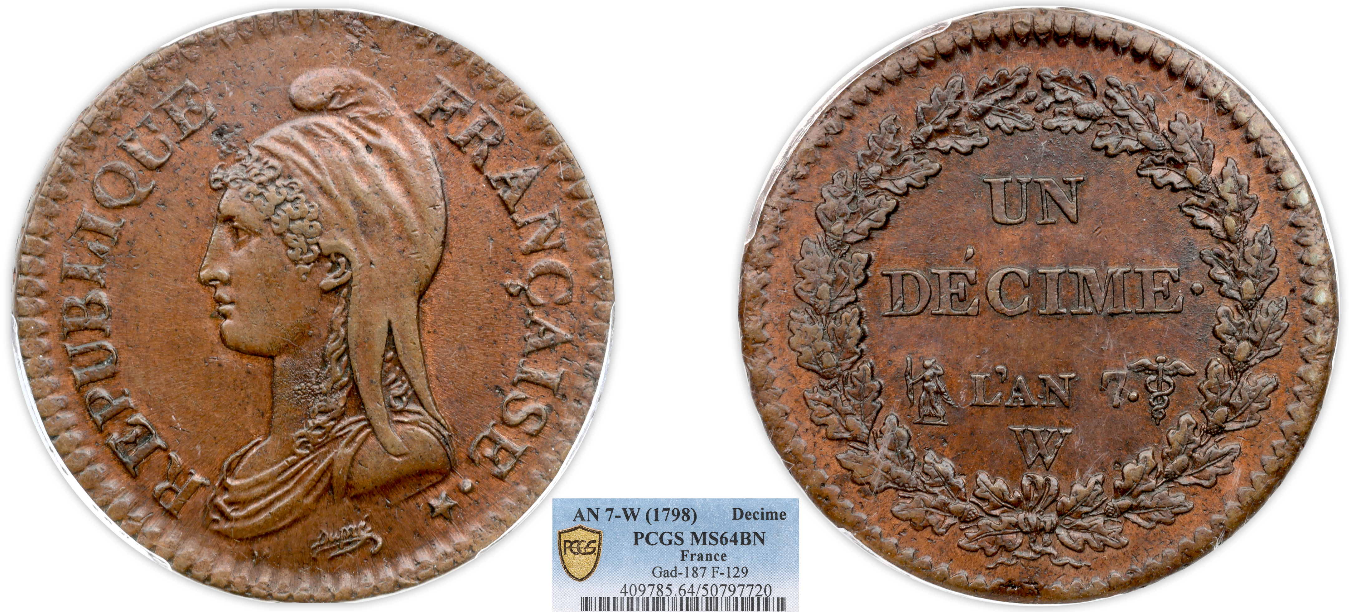 FRANCE - DIRECTOIRE - UN DÉCIME DUPRÉ AN 7 LILLE - PCGS MS64BN