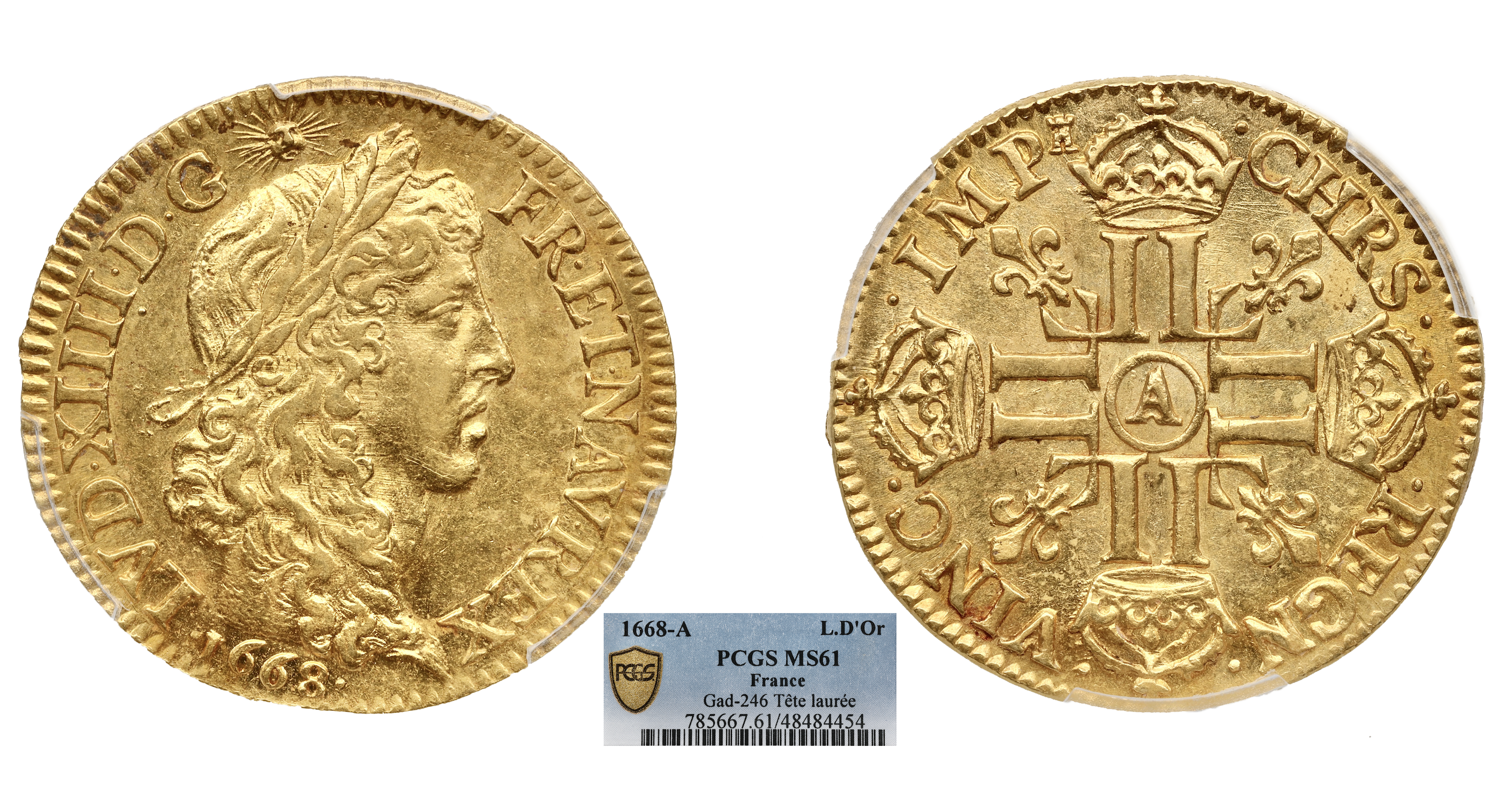 FRANCE - LOUIS XIV - LOUIS D'OR 1668 PARIS - PCGS MS61