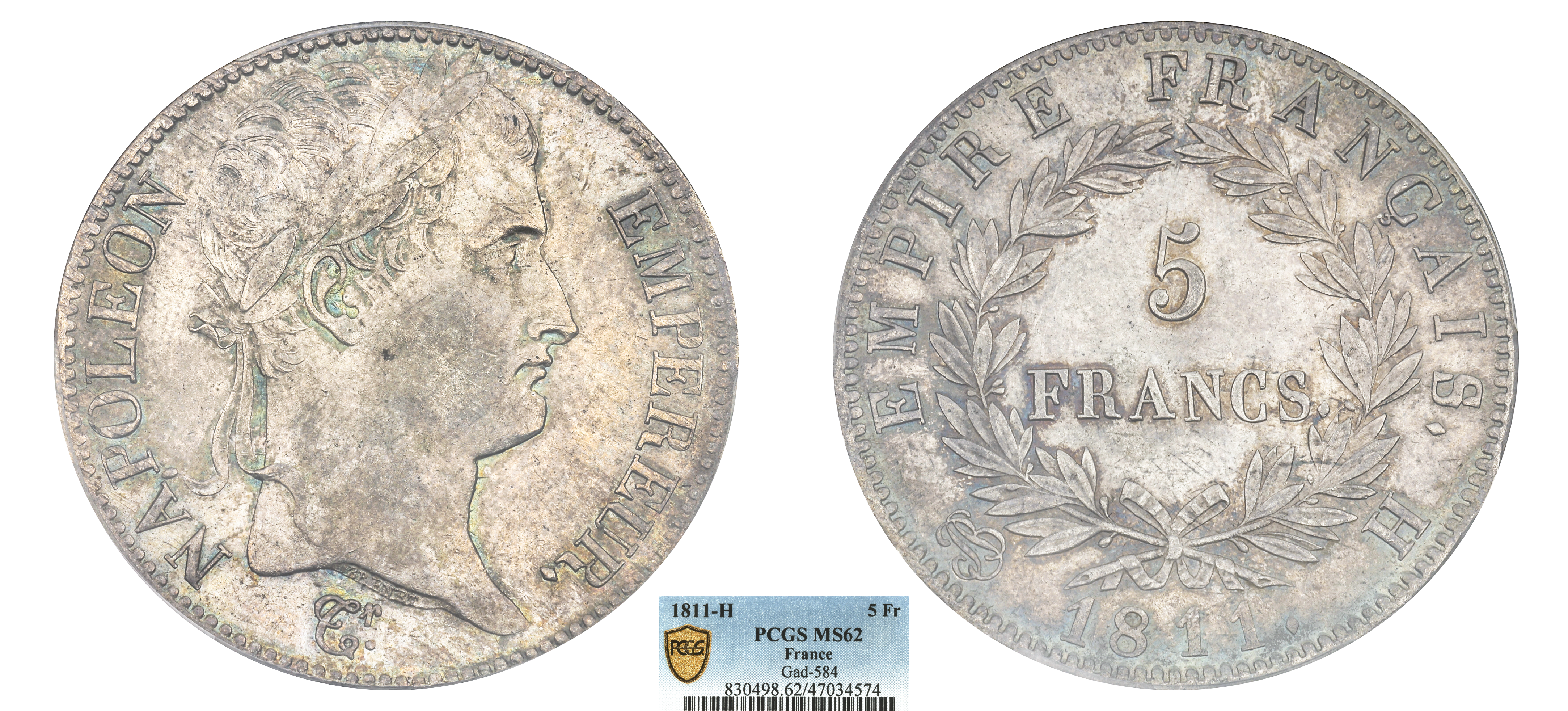 FRANCE - NAPOLÉON IER - 5 FRANCS 1811 LA ROCHELLE - PCGS MS62 - TOP POP