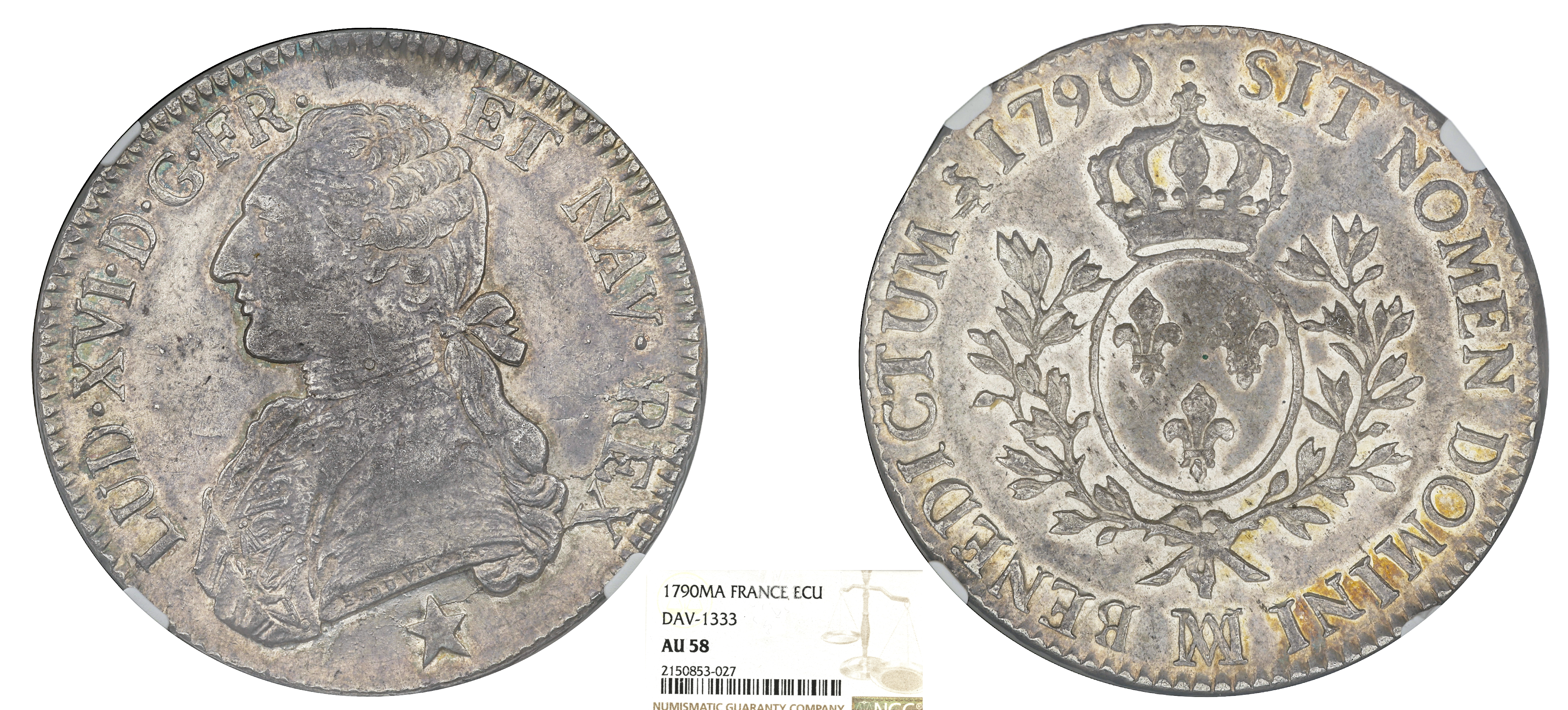 FRANCE - LOUIS XVI ÉCU AUX BRANCHES D'OLIVIER - 1790 MARSEILLE - NGC AU58