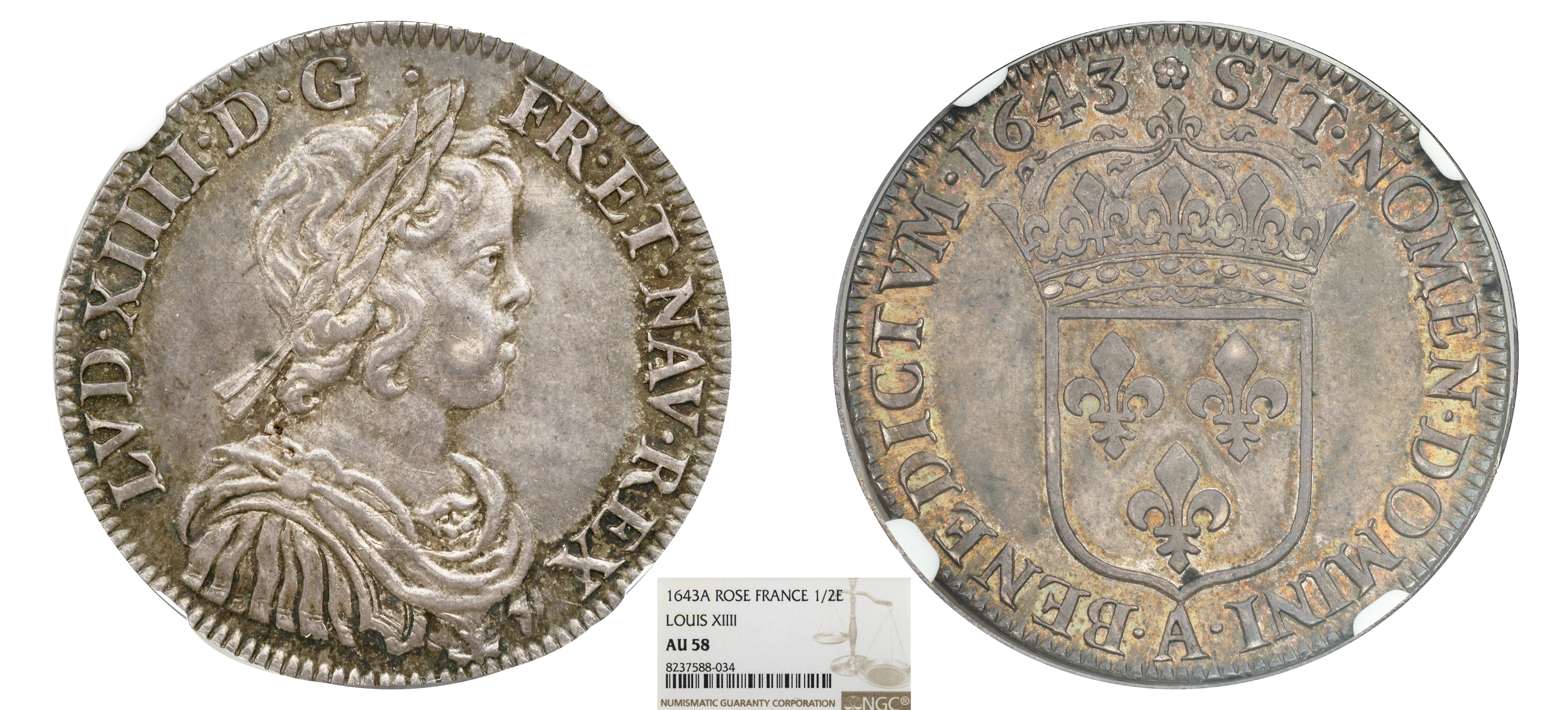 FRANCE - LOUIS XIV - DEMI-ÉCU 1643 PARIS - NGC AU58