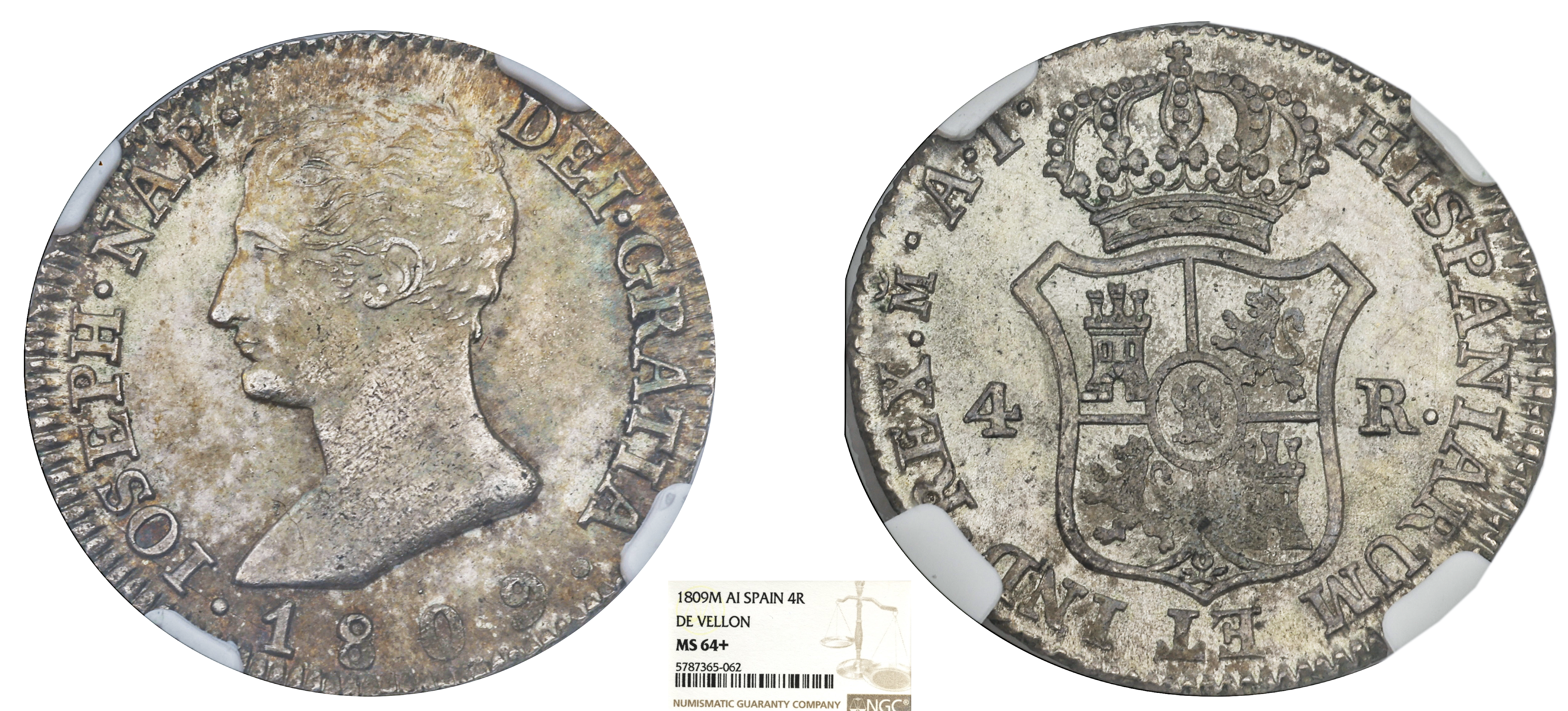 ESPAGNE - JOSEPH NAPOLÉON - 4 REALES DE VELLÓN 1809 MADRID - NGC MS64+ - TOP POP