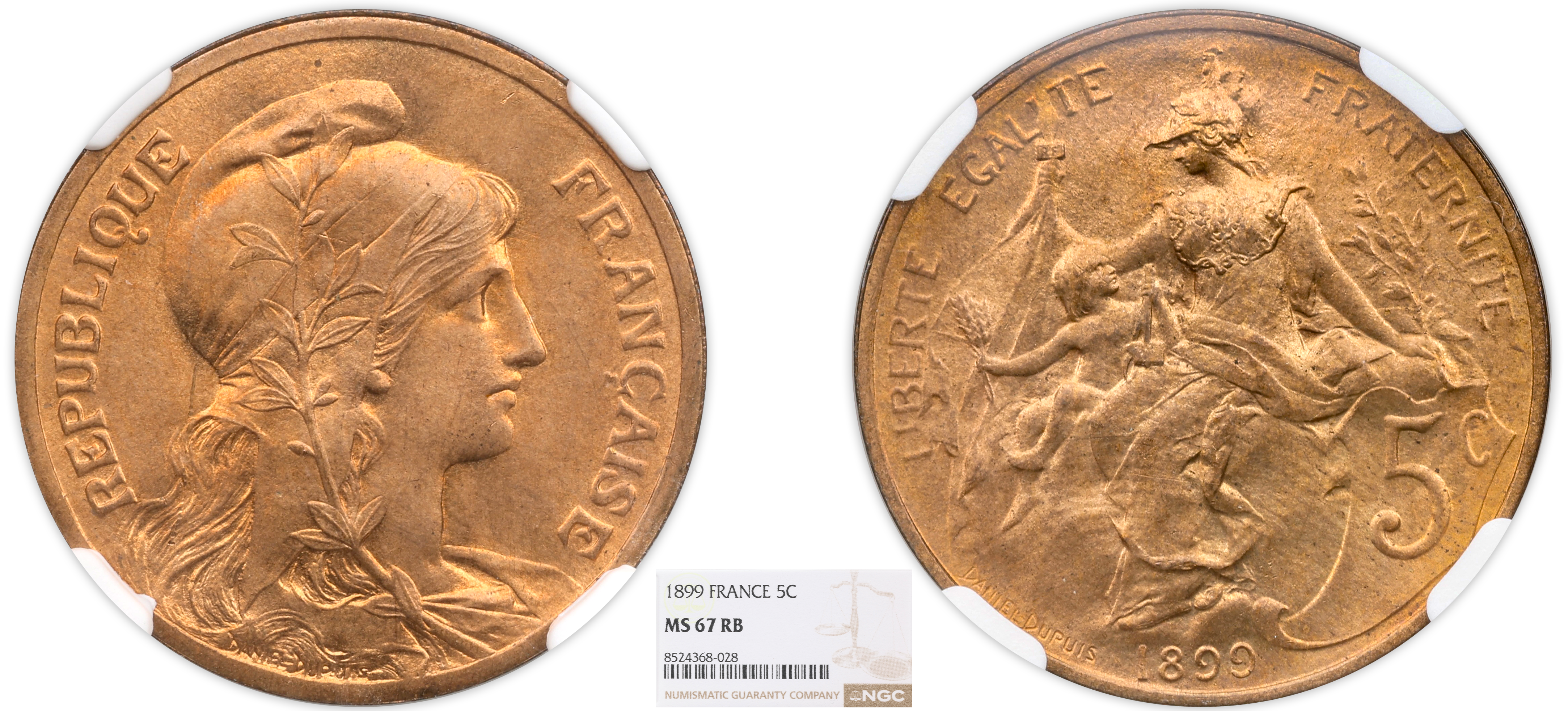 FRANCE - IIIÈME RÉPUBLIQUE - 5 CENTIMES DUPUIS 1899 - NGC MS67 RB - TOP POP