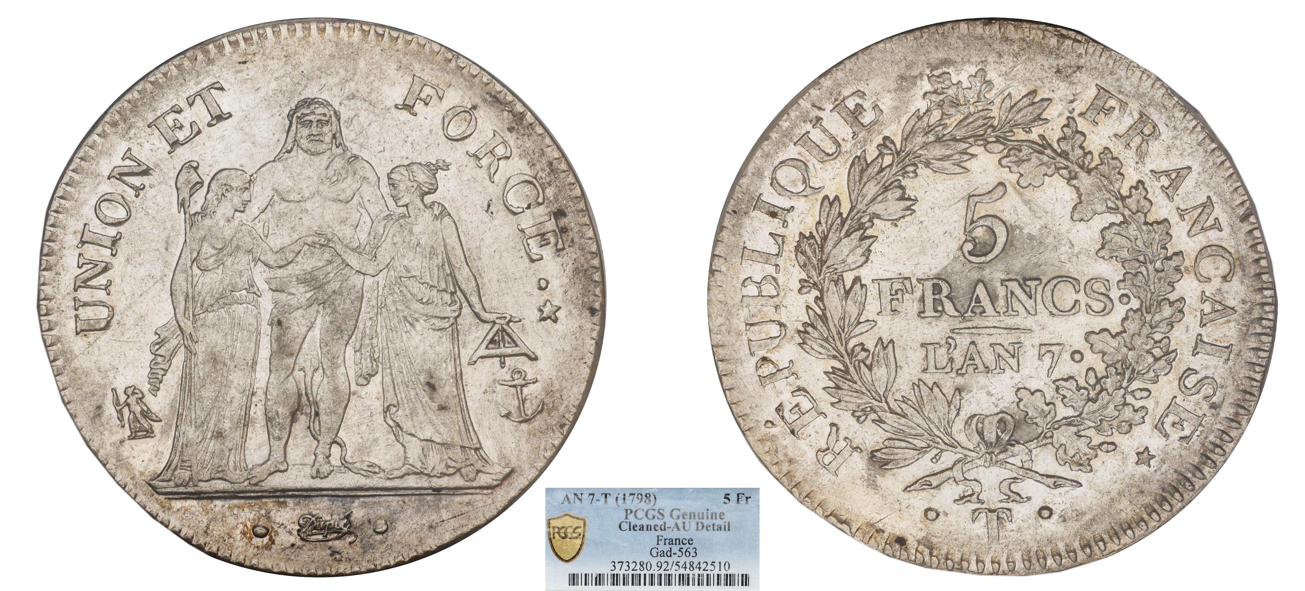 FRANCE - UNION ET FORCE - 5 FRANCS AN 7 NANTES - PCGS AU DETAILS