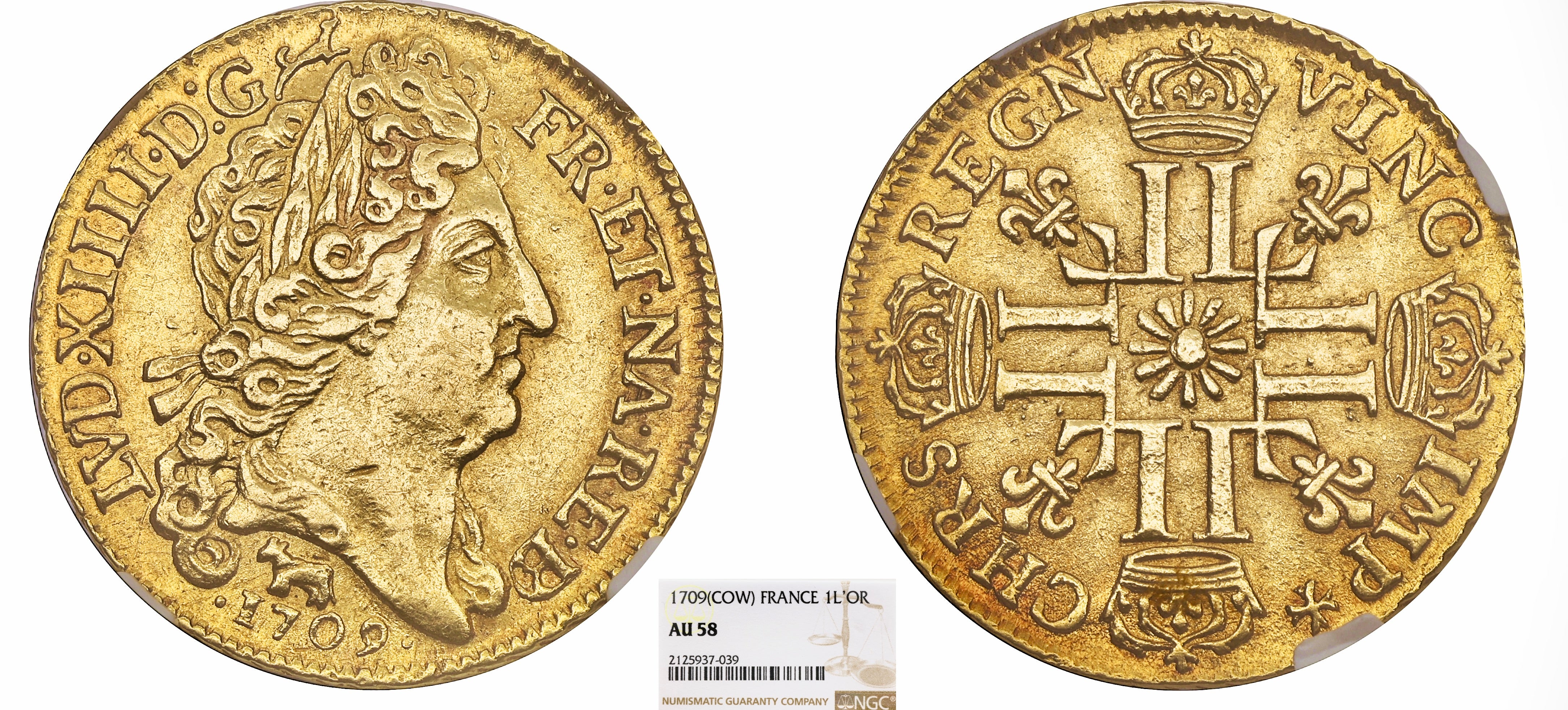 FRANCE - LOUIS XIV - LOUIS D'OR AU SOLEIL DU BÉARN 1709 PAU - NGC AU58