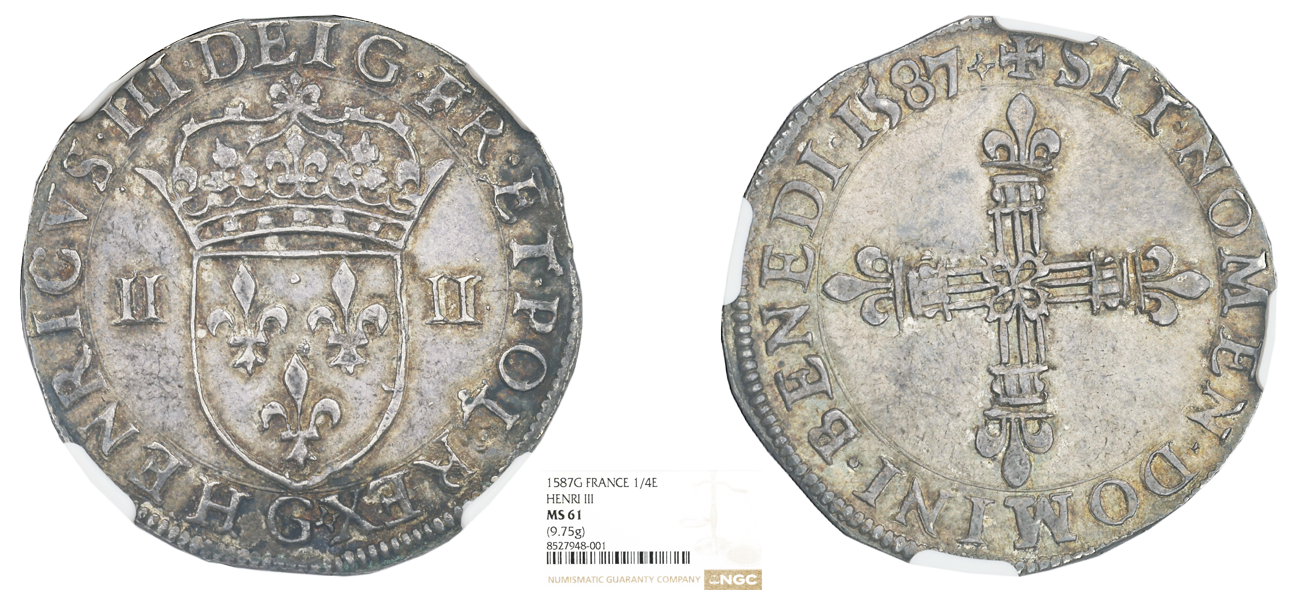 FRANCE - HENRI III - 1/4 ECU 1587 POITIERS - NGC MS61 - TOP POP