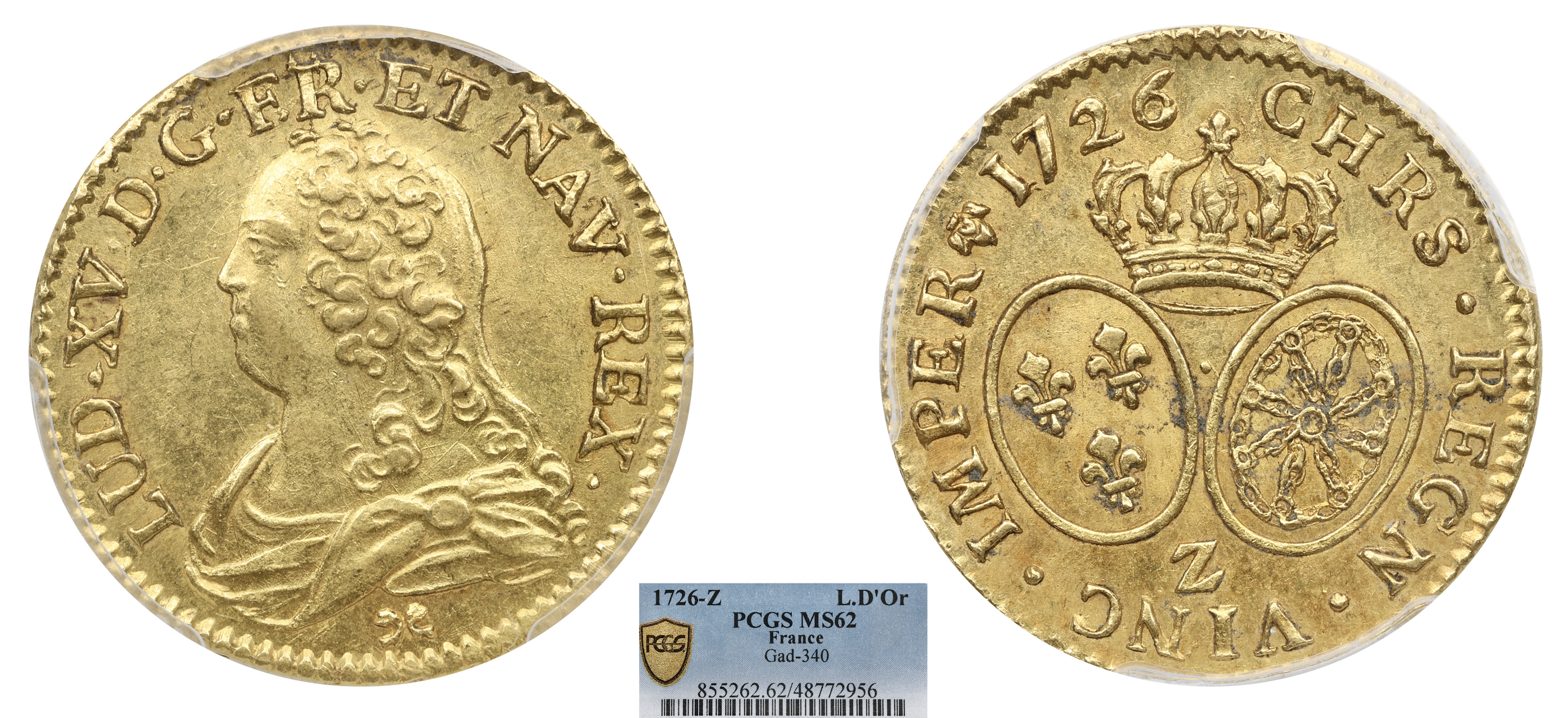 FRANCE - LOUIS XV - LOUIS D'OR 1726 GRENOBLE - PCGS MS62 - TOP POP