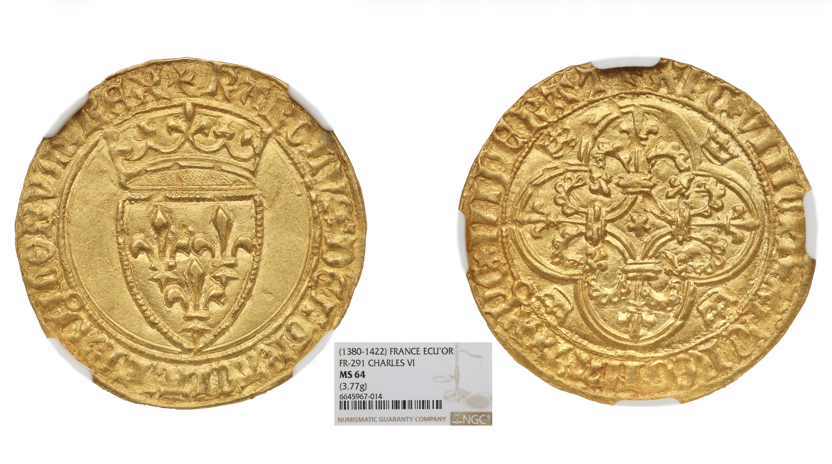 FRANCE CHARLES VI - ECU D'OR À LA COURONNE - VILLENEUVE-LÈS-AVIGNON - NGC MS 64