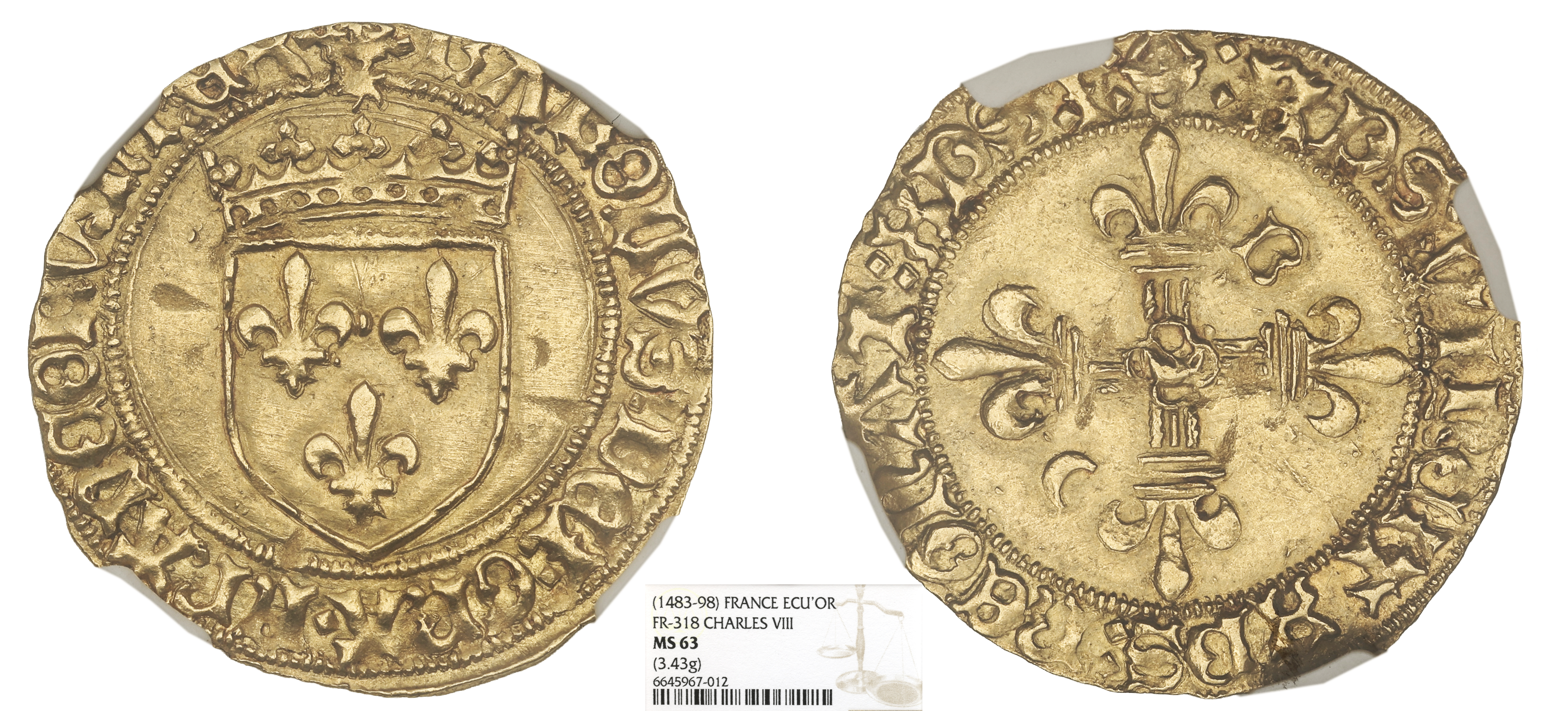 FRANCE - CHARLES VIII - ECU D'OR AU SOLEIL BORDEAUX - NGC MS63