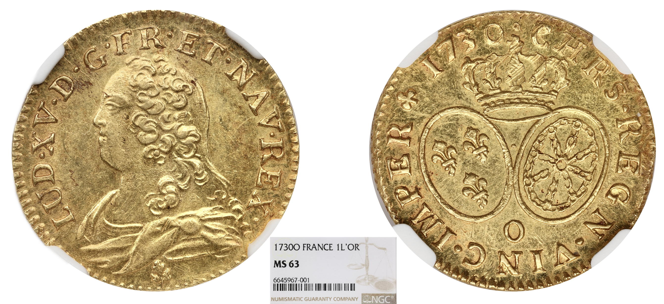 FRANCE - LOUIS XV - LOUIS D'OR AUX LUNETTES 1730 RIOM - NGC MS63 - TOP POP