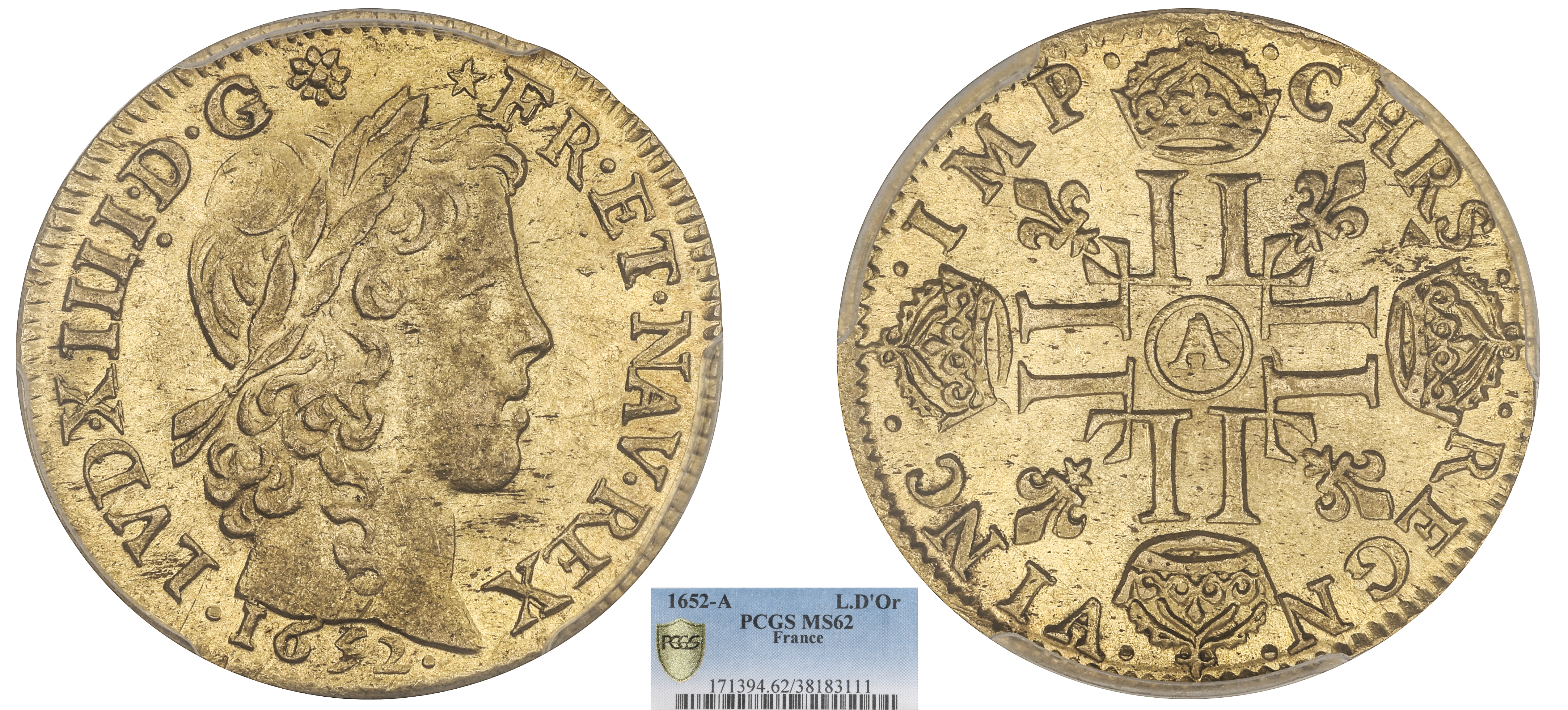 FRANCE - LOUIS XIV - LOUIS D'OR À LA MÈCHE LONGUE 1652 PARIS - PCGS MS62 - TOP POP