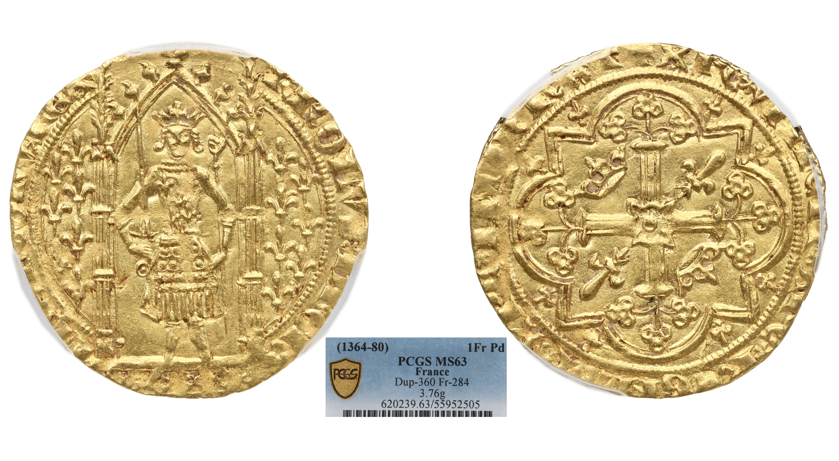 FRANCE - CHARLES V - FRANC À PIED - PCGS MS63