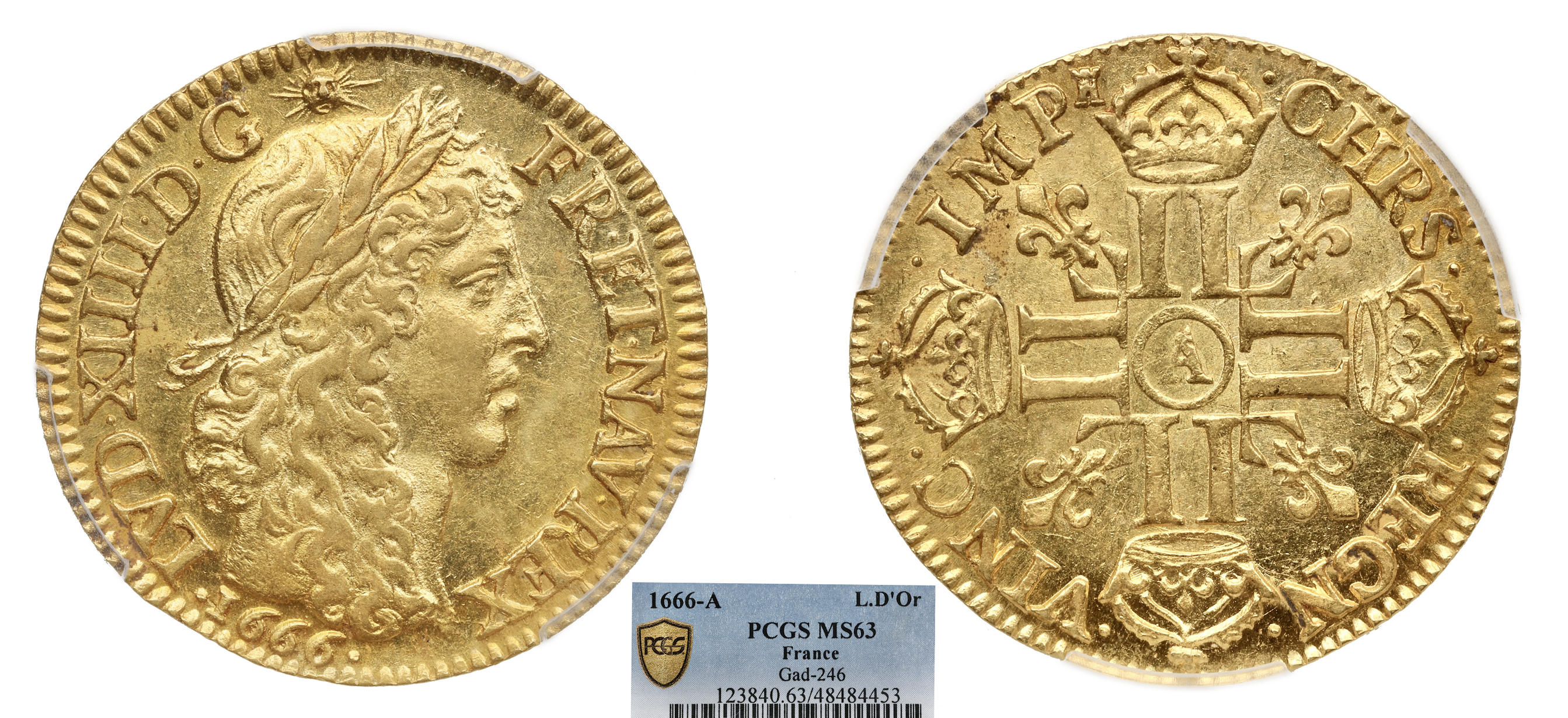 FRANCE - LOUIS XIV - LOUIS D'OR 1666 PARIS - PCGS MS63 - TOP POP