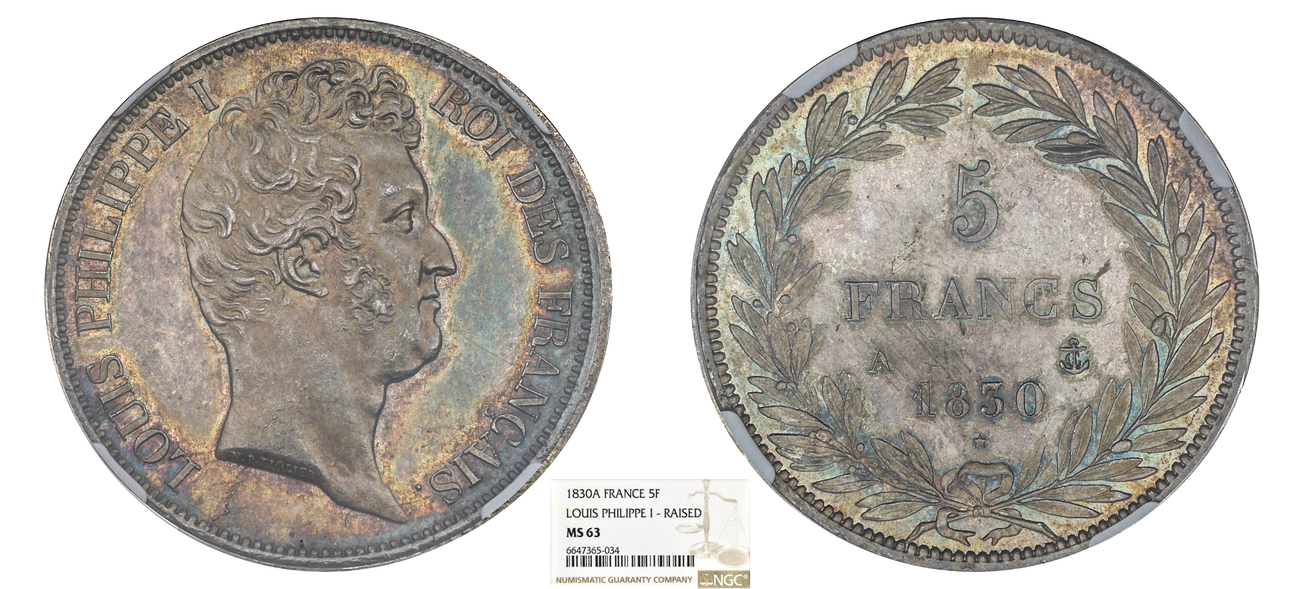 FRANCE - LOUIS-PHILIPPE IER - 5 FRANCS 1830 PARIS - TRANCHE EN RELIEF - NGC MS63