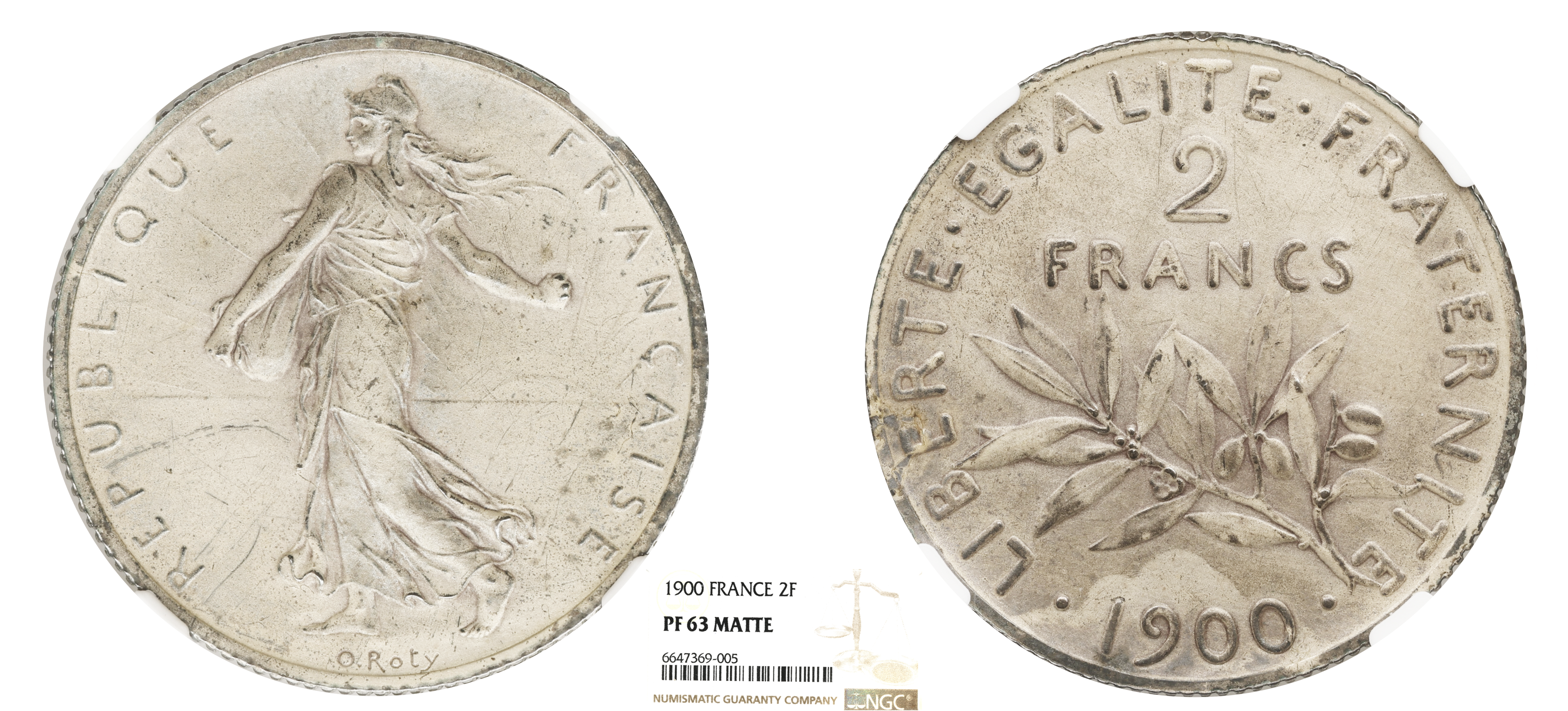 FRANCE - IIIÈME RÉPUBLIQUE - 2 FRANCS SEMEUSE 1900 PARIS - FLAN BRUNI MAT - NGC PF63 MATTE