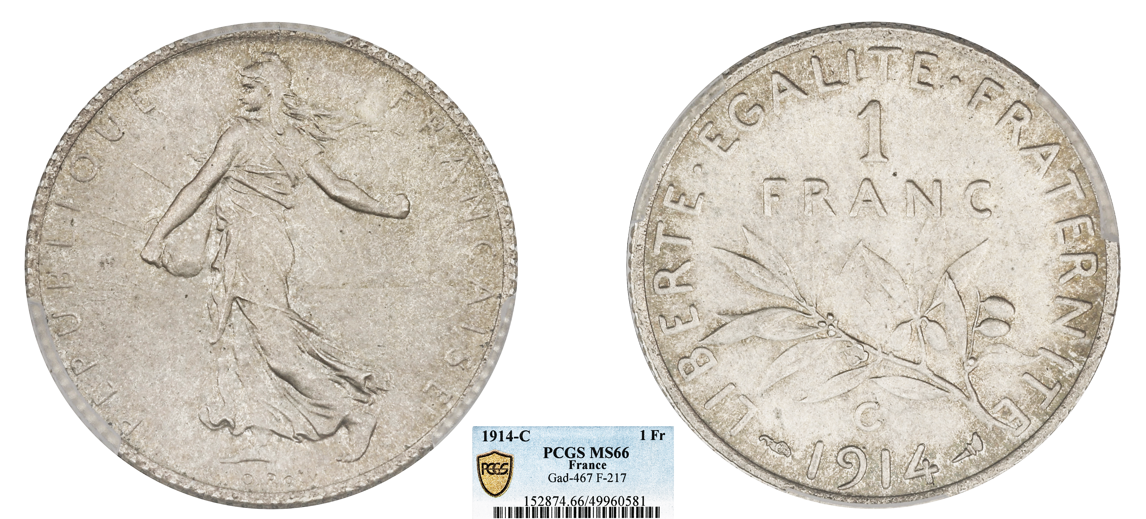 FRANCE - IIIe RÉPUBLIQUE - 1 FRANC SEMEUSE 1914 CASTELSARRASIN - PCGS MS66