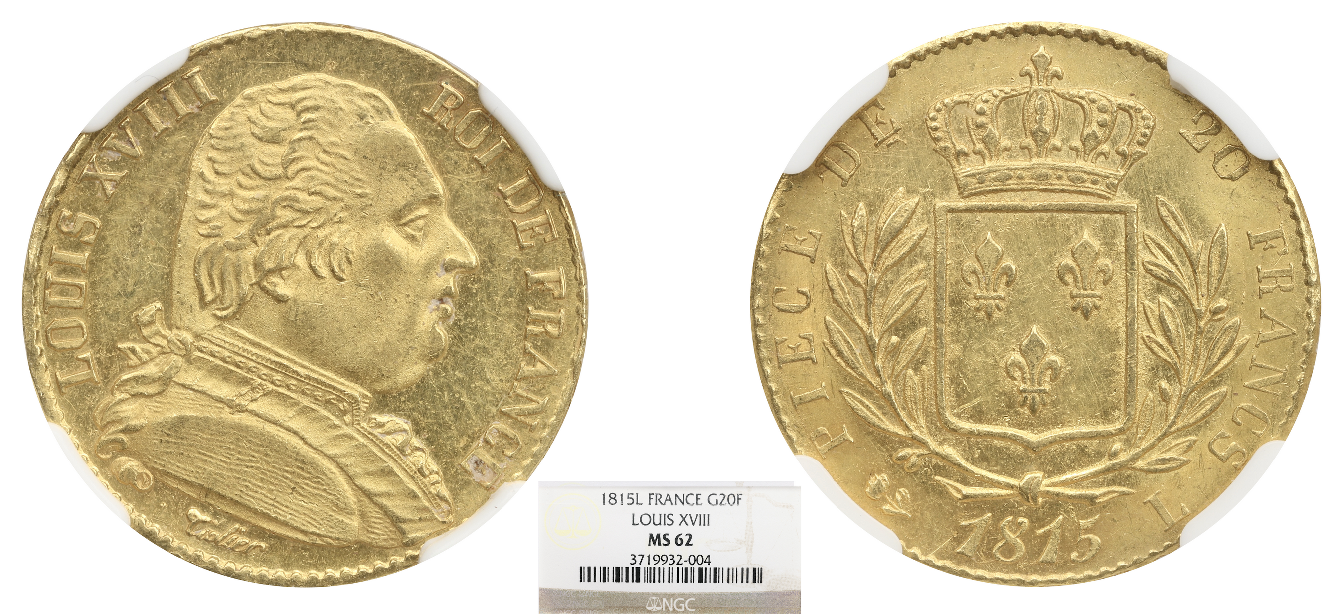 FRANCE - LOUIS XVIII - 20 FRANCS 1815 BAYONNE - NGC MS62 - TOP POP