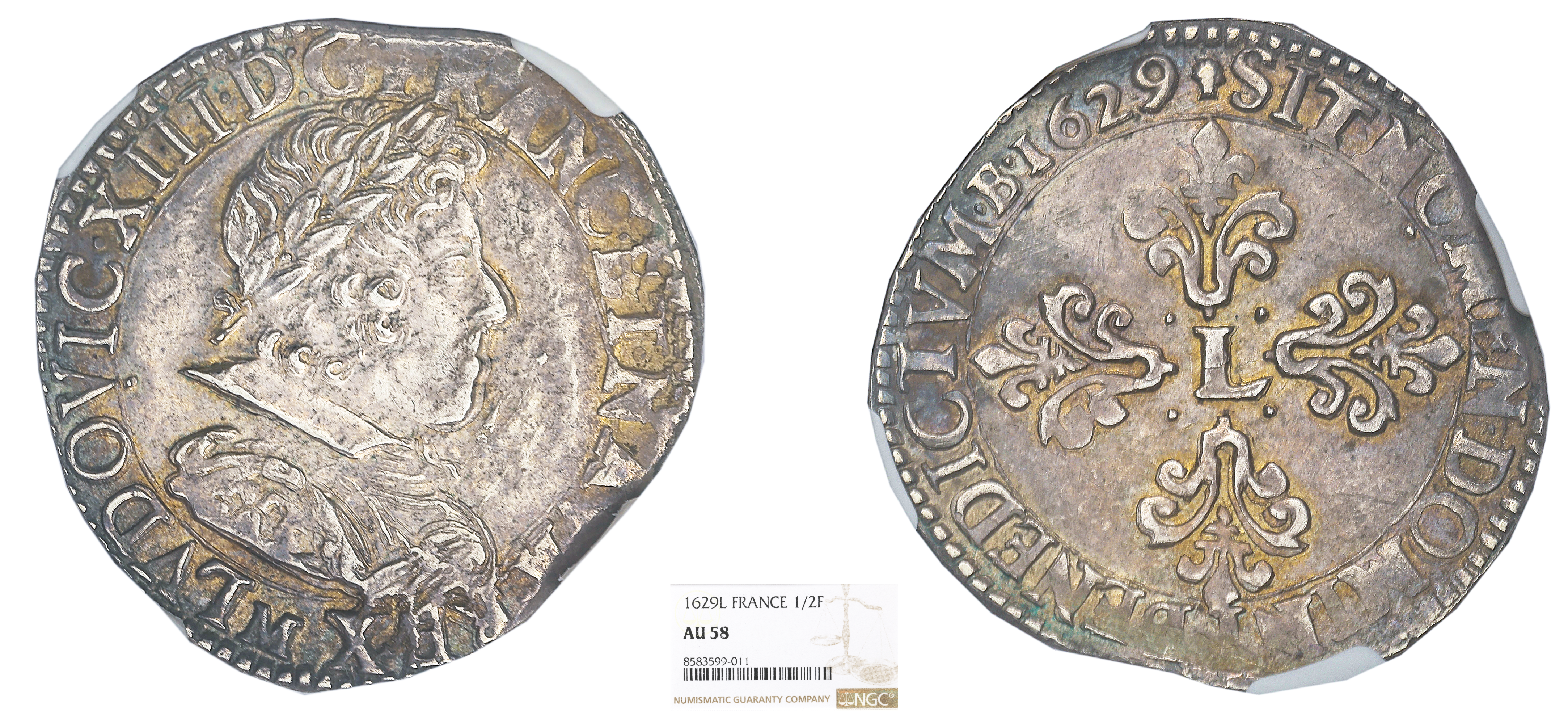 FRANCE - LOUIS XIII - DEMI-FRANC 1629 Toulouse - NGC AU58