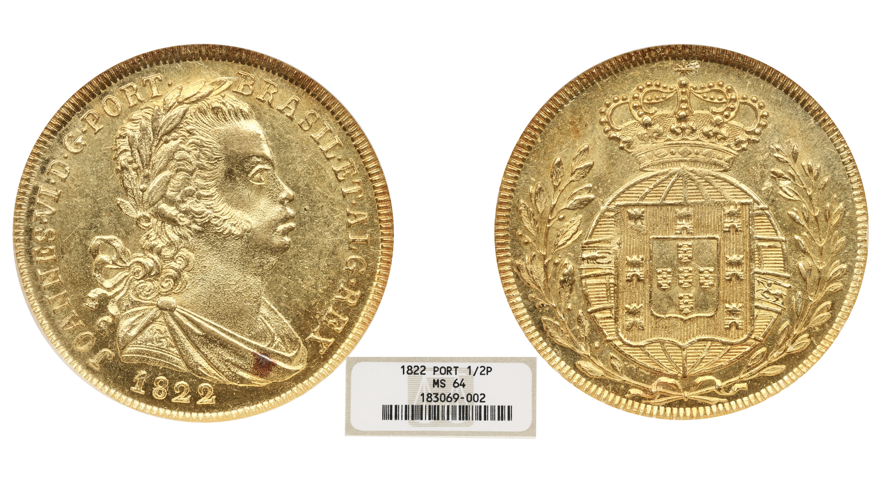 PORTUGAL - JEAN VI - 1/2 PEÇA 3200 REIS 1822 LISBONNE - NGC MS 64