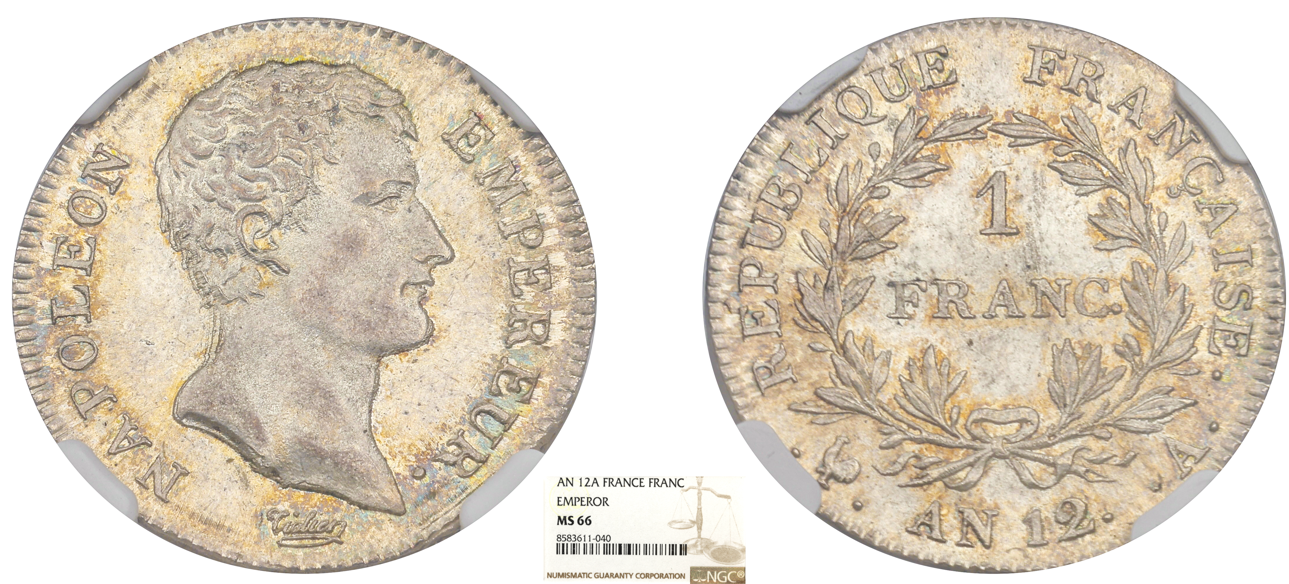 FRANCE - NAPOLÉON - 1 FRANC EMPEREUR AN 12 PARIS - NGC MS66 - TOP POP