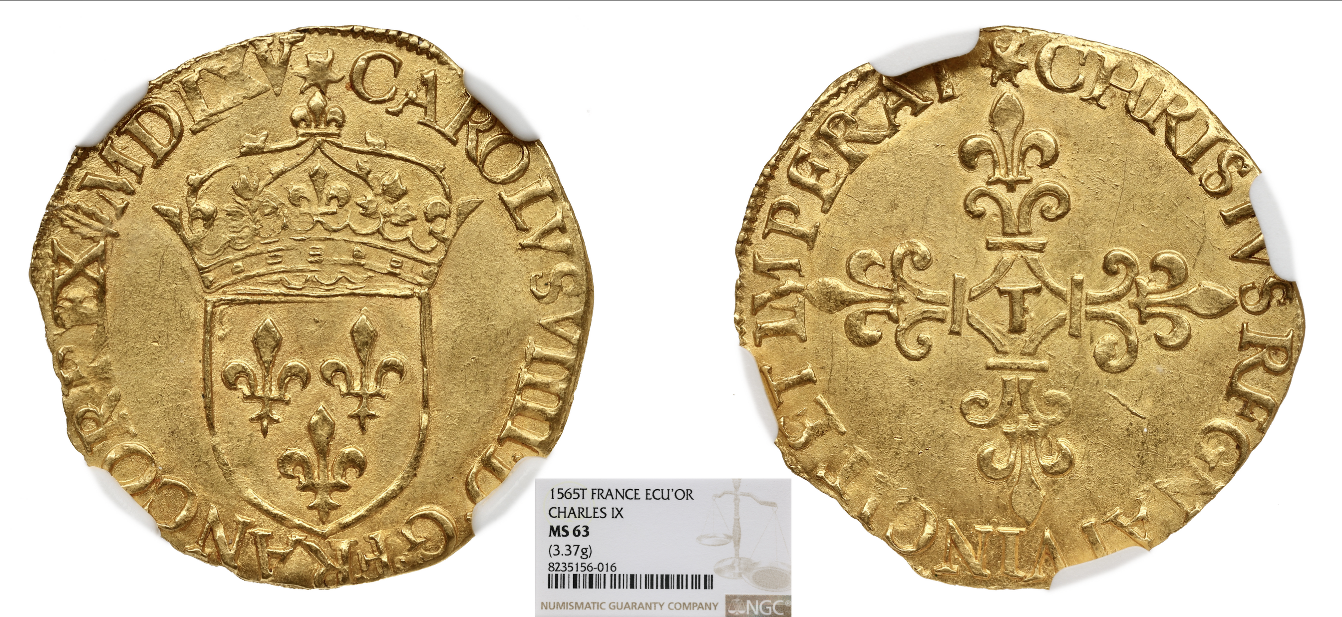 FRANCE - CHARLES IX - ECU D'OR 1565 NANTES - NGC MS 63 - TOP POP