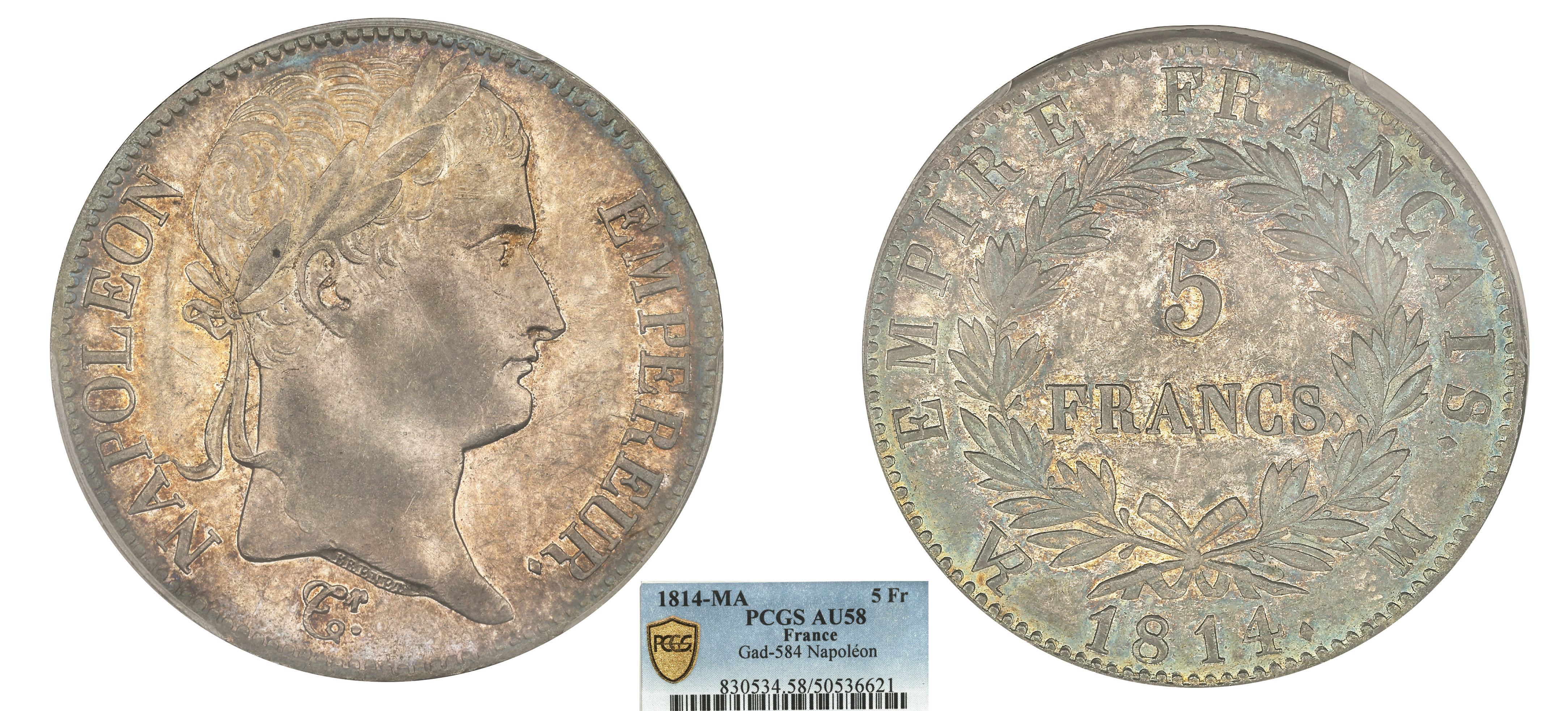 FRANCE - NAPOLÉON - 5 FRANCS 1814 MARSEILLE - PCGS AU58 - TOP POP