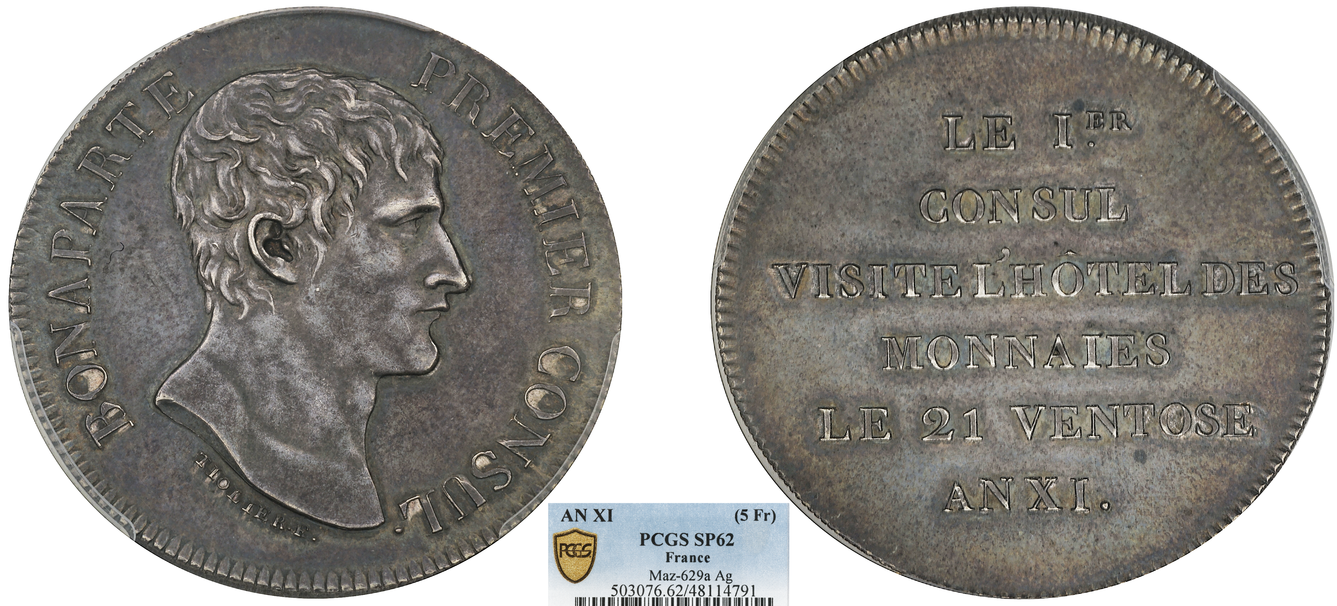 FRANCE - CONSULAT - MODULE DE 5 FRANCS VISITE DE L'HÔTEL DES MONNAIES AN XI - PCGS SP62