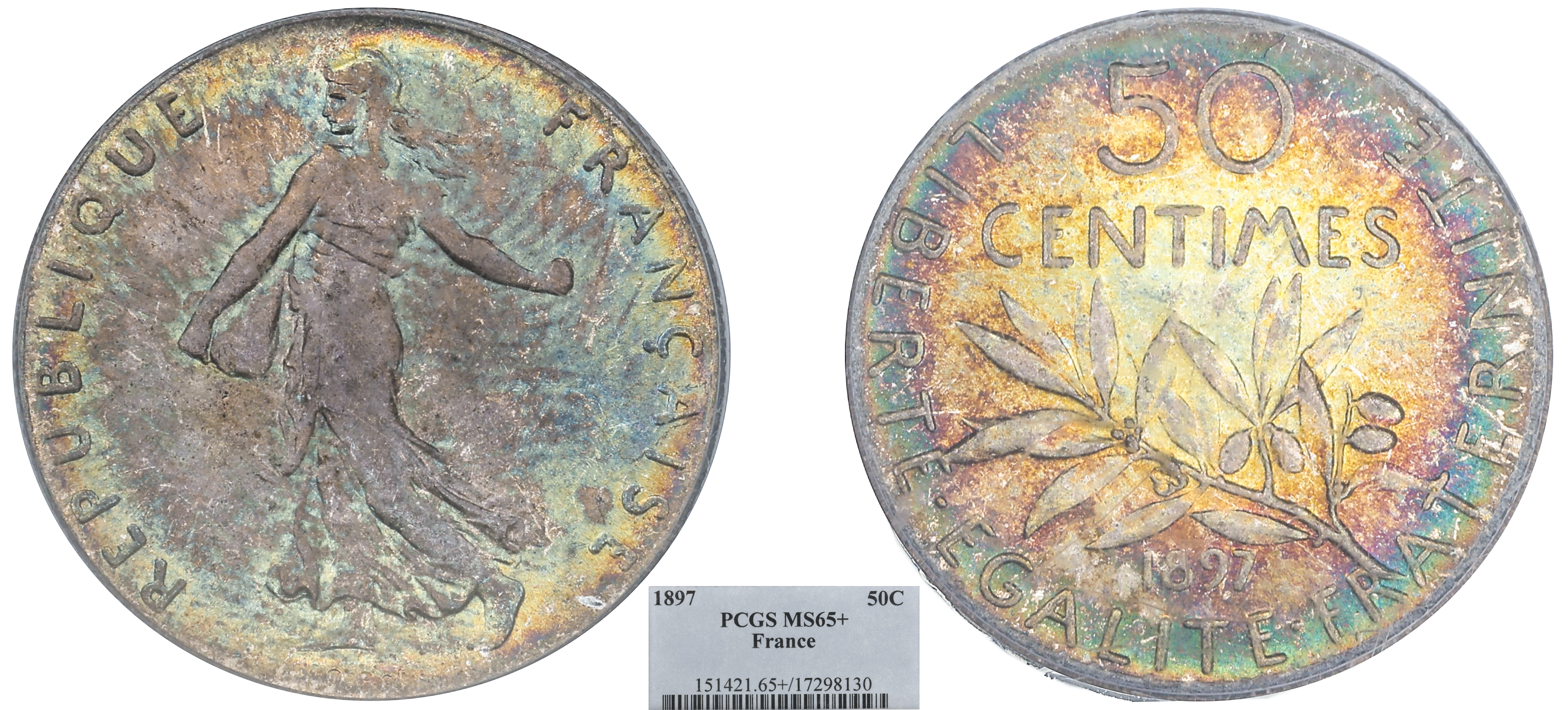 FRANCE - IIIe RÉPUBLIQUE - 50 CENTIMES SEMEUSE 1897 - PCGS MS65+