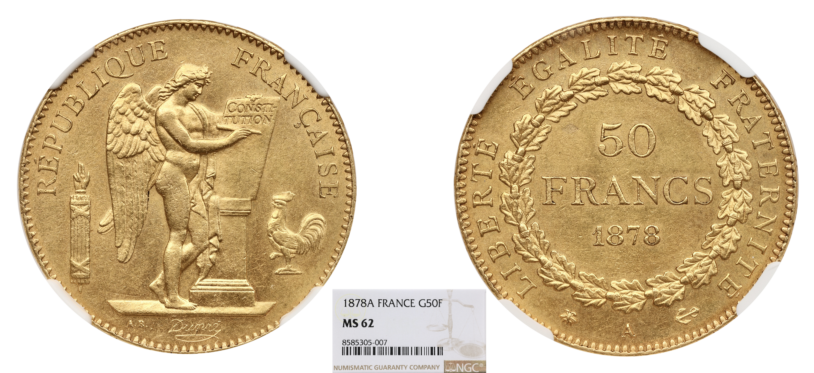 FRANCE - IIIÈME RÉPUBLIQUE - 50 FRANCS OR GÉNIE 1878 PARIS - NGC MS62