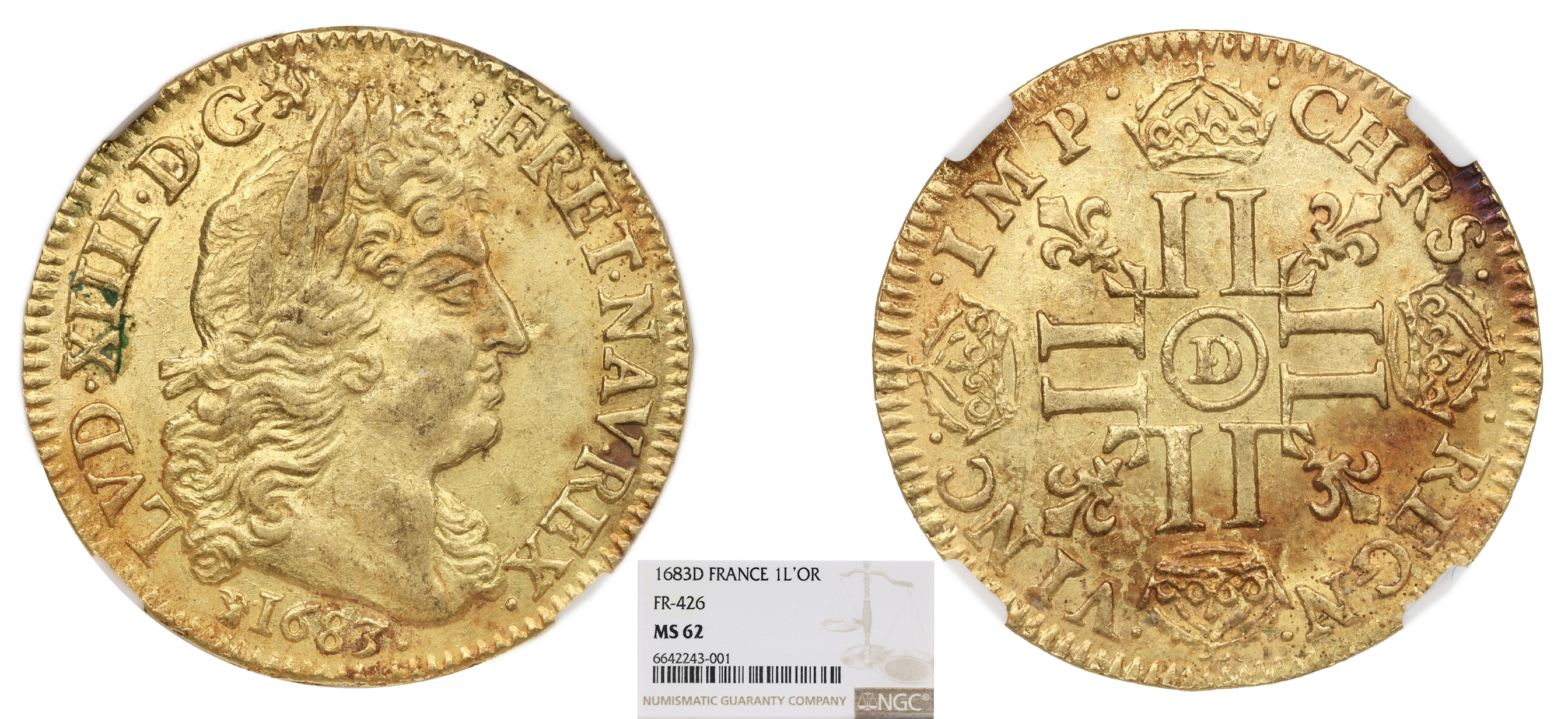 FRANCE - LOUIS XIV - LOUIS D'OR 1683 LYON - TRÉSOR PLOZEVET - NGC MS 62 - TOP POP