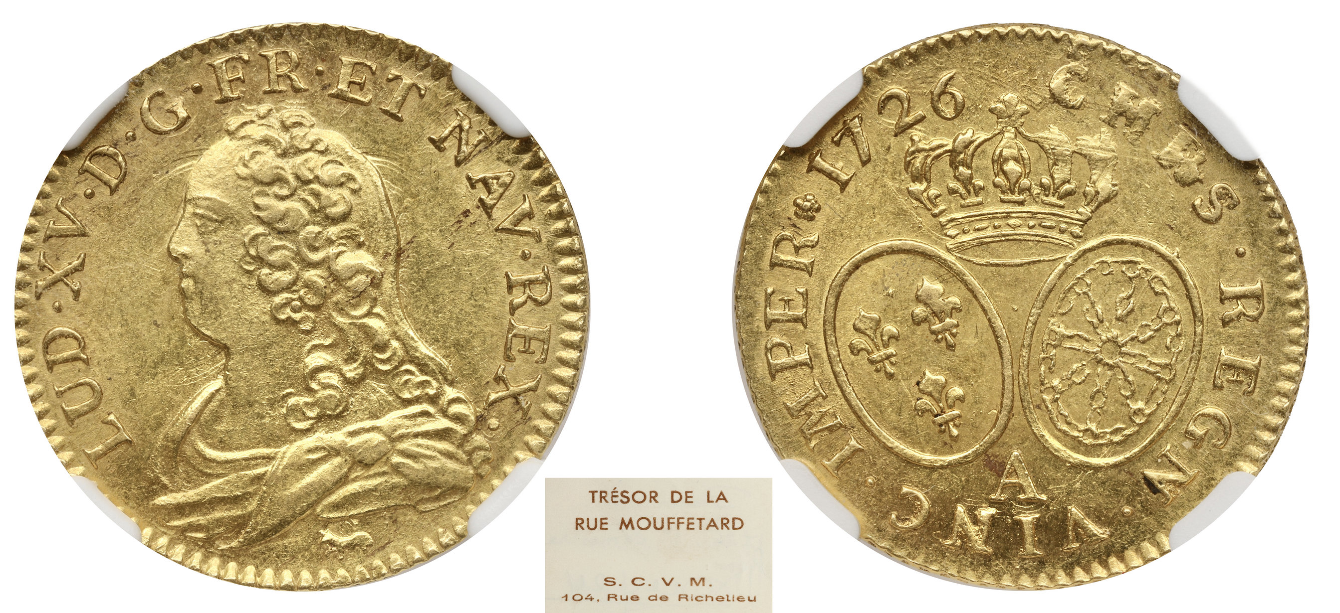 FRANCE - LOUIS XV - LOUIS D'OR AUX LUNETTES 1726A - TRÉSOR MOUFFETARD - NGC MS63